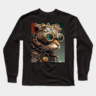 Steampunk Cat, Graphic Design With Animals Long Sleeve T-Shirt